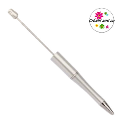 Stylo à bille personnalisable argent avec des perles