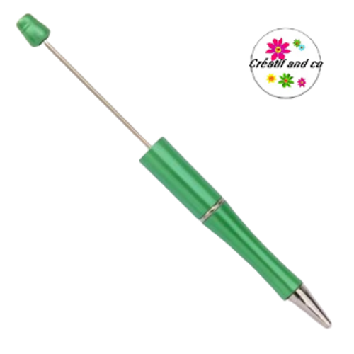 Stylo à bille personnalisable vert avec des perles