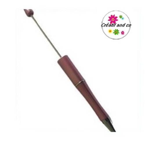 Stylo à bille personnalisable rose poudré foncé avec des perles