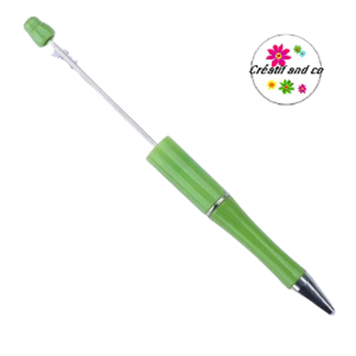 Stylo à bille personnalisable vert anis avec des perles