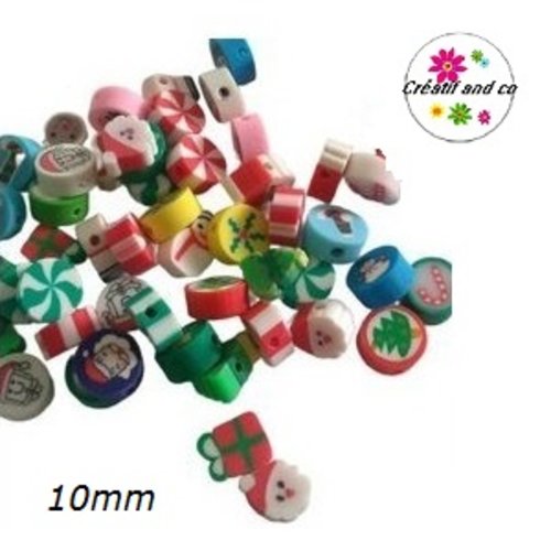 X10 perles mix thème noël fimo 10mm