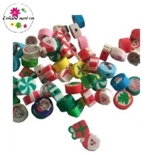 X10 perles  mix thème noël fimo 10mm