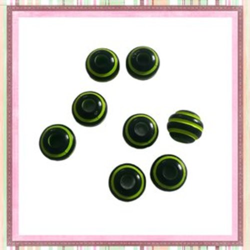 X10 perles rondes rayés jaunes/noires 8mm