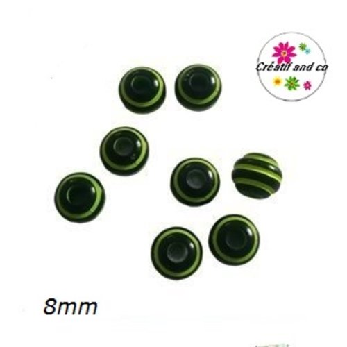 X10 perles rondes rayés jaunes/noires 8mm