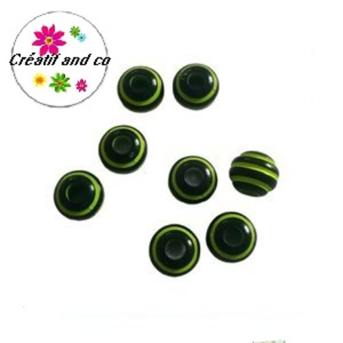 X10 perles rondes rayés jaunes/noires 8mm