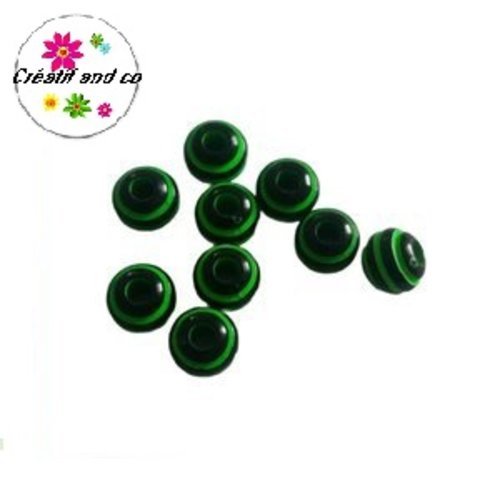 X10 perles rondes rayés vertes/noires 8mm