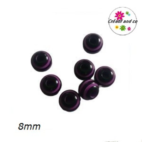 X10 perles rondes rayés mauves/noires 8mm