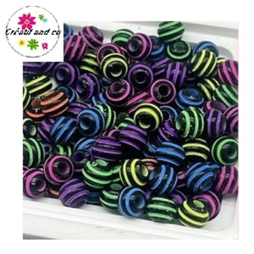 X34 perles rondes rayés mix couleur 8mm