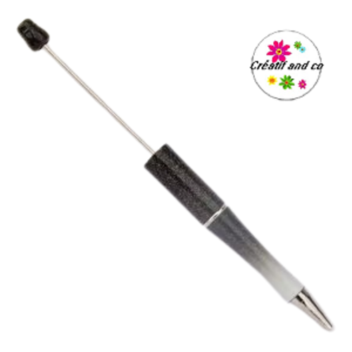 Stylo à bille personnalisable dégradé de noir/blanc avec des perles