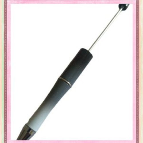 Stylo à bille personnalisable dégradé de noir/blanc avec des perles