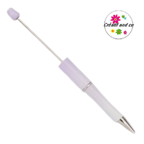 Stylo à bille personnalisable dégradé de parme/blanc avec des perles