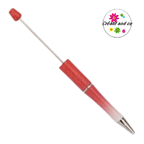 Stylo à bille personnalisable dégradé de rouge/blanc avec des perles