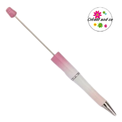 Stylo à bille personnalisable dégradé de rose/blanc/rose pâle avec des perles