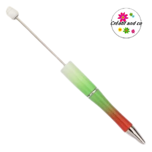 Stylo à bille personnalisable dégradé de vert/orange avec des perles