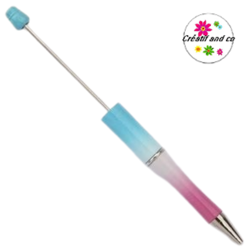 Stylo à bille personnalisable dégradé de bleu/blanc/rose foncé avec des perles