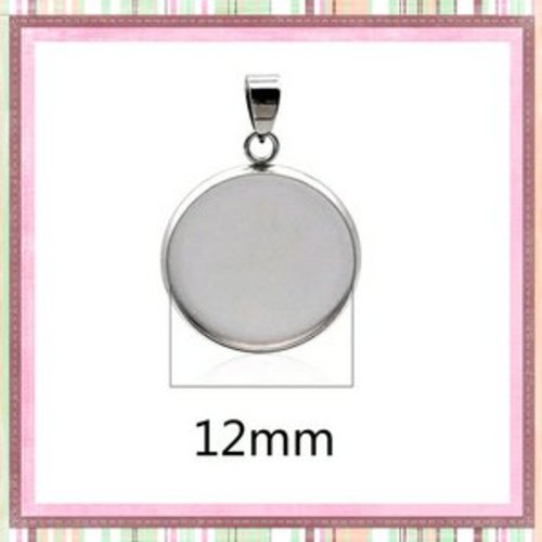 Pendentif acier inoxydable avec bélière pour cabochon 12mm