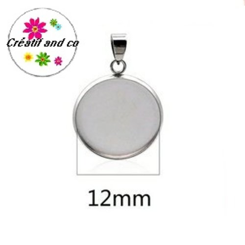 Pendentif acier inoxydable avec bélière pour cabochon 12mm