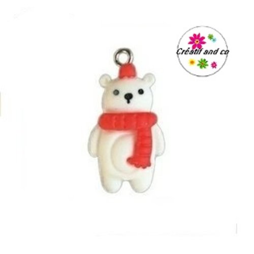 Breloque ourson blanc de noël résine