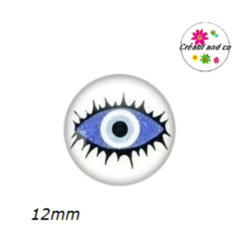 X2 cabochons oeil bleu porte bonheur 12mm