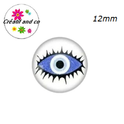 X2 cabochons oeil bleu porte bonheur 12mm