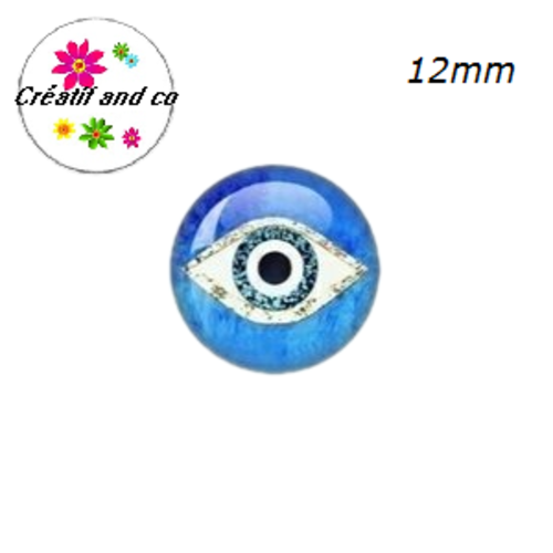 X2 cabochons oeil porte bonheur 12mm