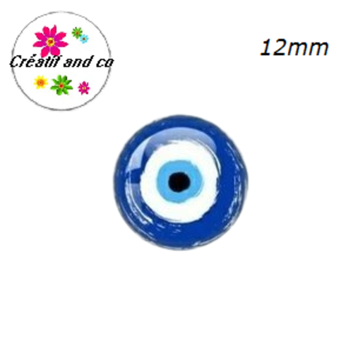 X2 cabochons oeil porte bonheur 12mm
