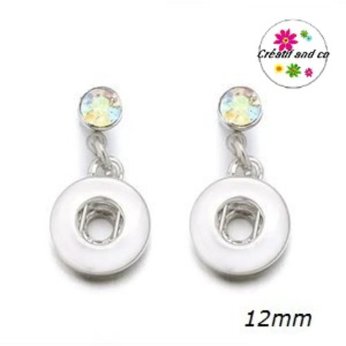Boucle d'oreille pendante clou strass rosé bouton pression 12mm