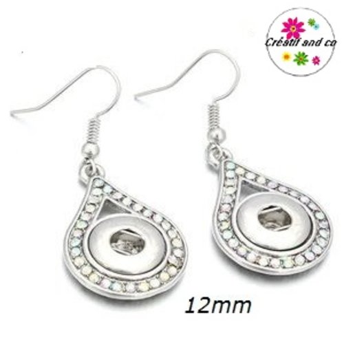 Boucle d'oreille pendante strass rosé bouton pression 12mm