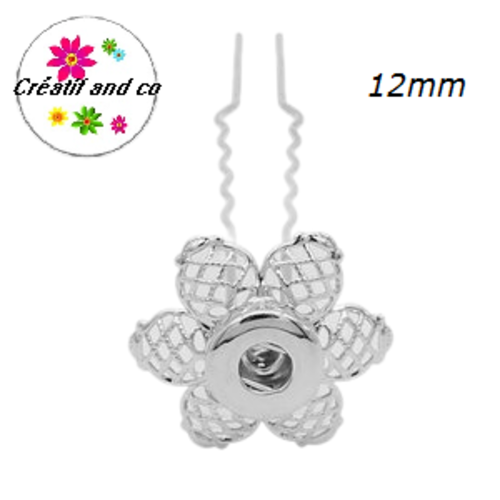 Epingle à cheveu fleur bouton pression 12mm