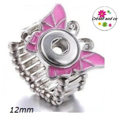Bague élastique papillon rose pour bouton pression 12mm