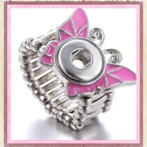 Bague élastique papillon rose pour bouton pression 12mm