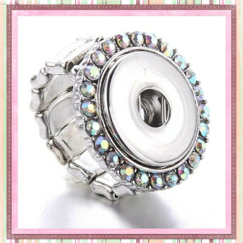 Bague métal élastique argentée et strass argent rosé pour bouton pression 18/20mm