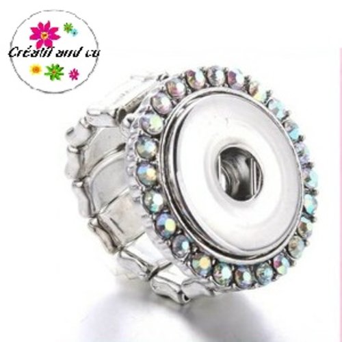 Bague métal élastique argentée et strass argent rosé pour bouton pression 18/20mm