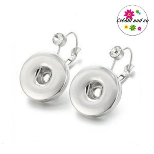 Boucle d'oreille avec crochet et strass bouton pression 18mm