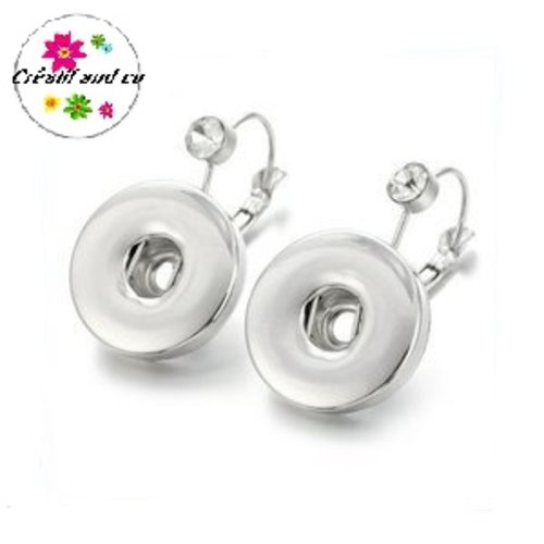 Boucle d'oreille avec crochet et strass bouton pression 18mm