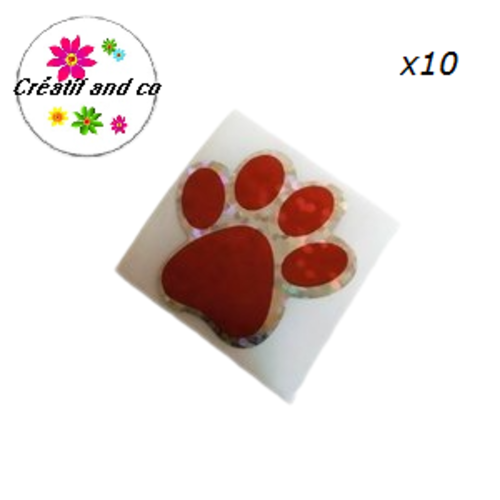 Lot de 10 étiquettes autocollantes empreinte de pattes de chien fuschia