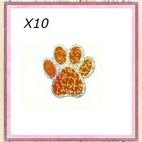 Lot de 10 étiquettes autocollantes empreinte de pattes de chien orange