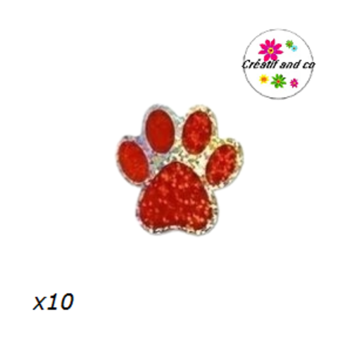 Lot de 10 étiquettes autocollantes empreinte de pattes de chien rouge