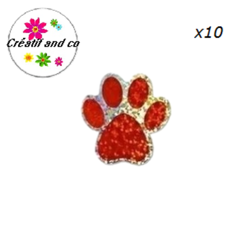Lot de 10 étiquettes autocollantes empreinte de pattes de chien rouge