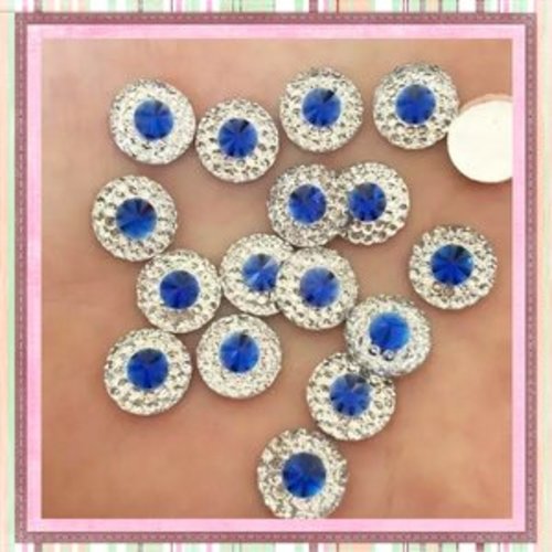 X2 cabochons strass résine central bleu résine 10mm