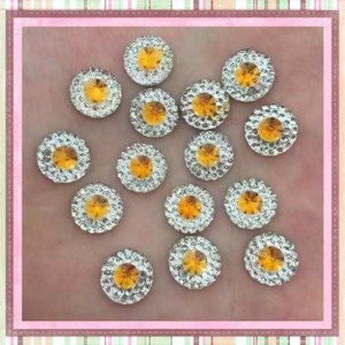 X2 cabochons strass résine central orange clair résine 10mm