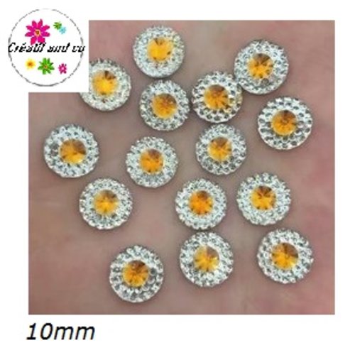 X2 cabochons strass résine central orange clair résine 10mm