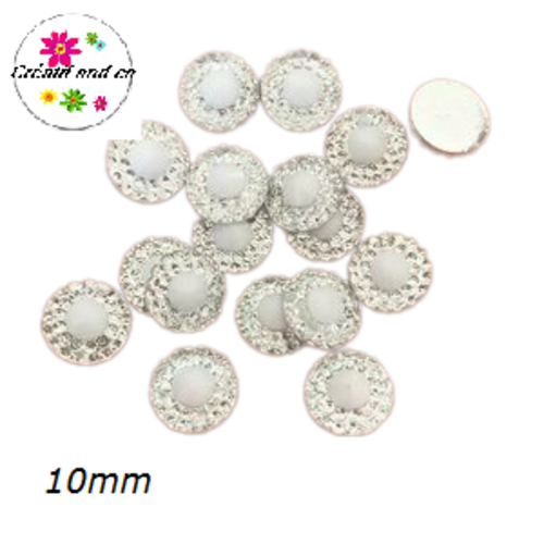 X2 cabochons strass résine central blanc résine 10mm