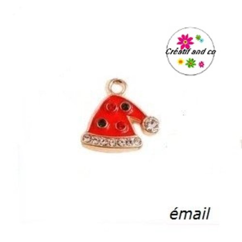 Breloque bonnet de noël émail et ses strass