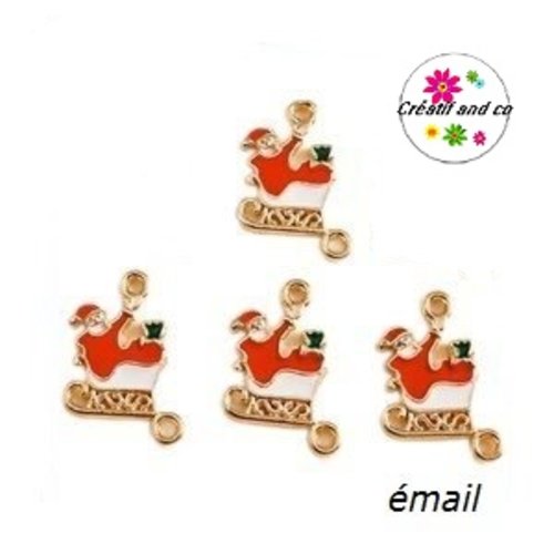 Breloque père noël sur son traineau émail