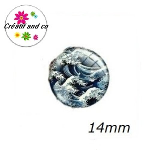 X2 cabochons motif japonais 14mm