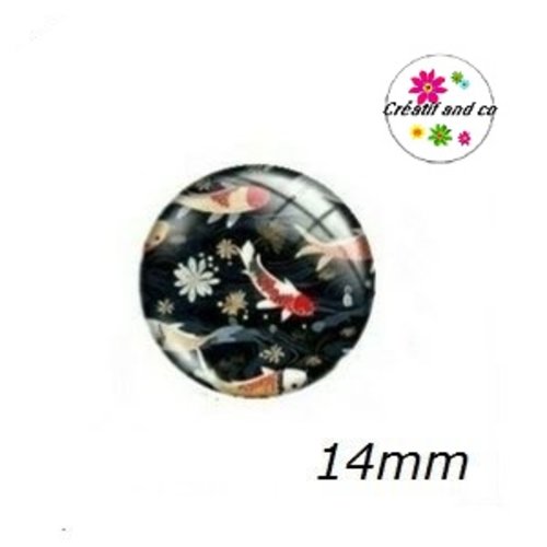 X2 cabochons motif japonais 14mm