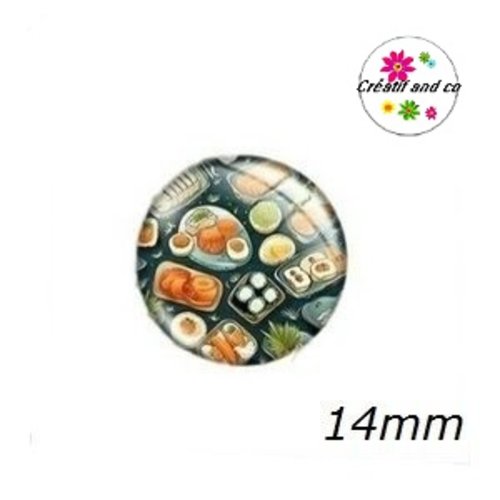 X2 cabochons motif japonais 14mm