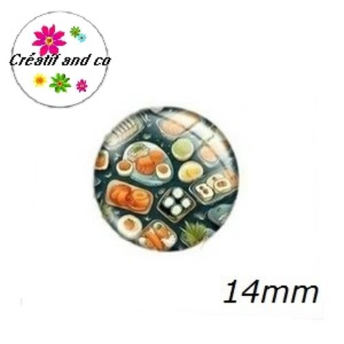 X2 cabochons motif japonais 14mm