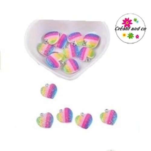 Breloque coeur arc-en-ciel paillette